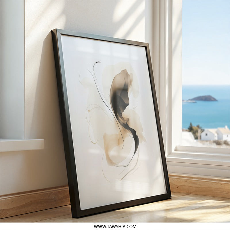 Abstract Wall Art Print, Neutral Tones Art, Modern Ink Painting, Fluid Art Decor, Minimalist Home Decor, Elegant Wall Hanging - Tawshia