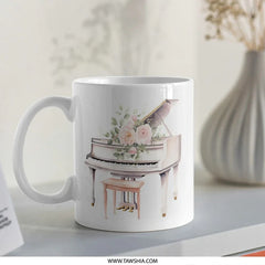 Floral Piano Mug, Watercolor Piano Art, Elegant Music Gift, Grand Piano Coffee Cup, Musician Gift, Piano Teacher Mug - Tawshia