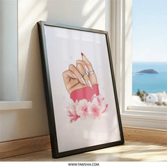 Elegant Nails Wall Art, Pink Flowers Print, Fashion Illustration, Feminine Art, Stylish Home Decor - Tawshia