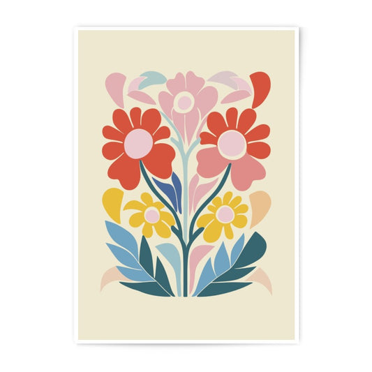 Retro Floral Photographic Print, Mid Century Modern Art, Flower Wall Decor, Colorful Botanical Poster, Scandinavian Home Decor, Flower Print - Tawshia