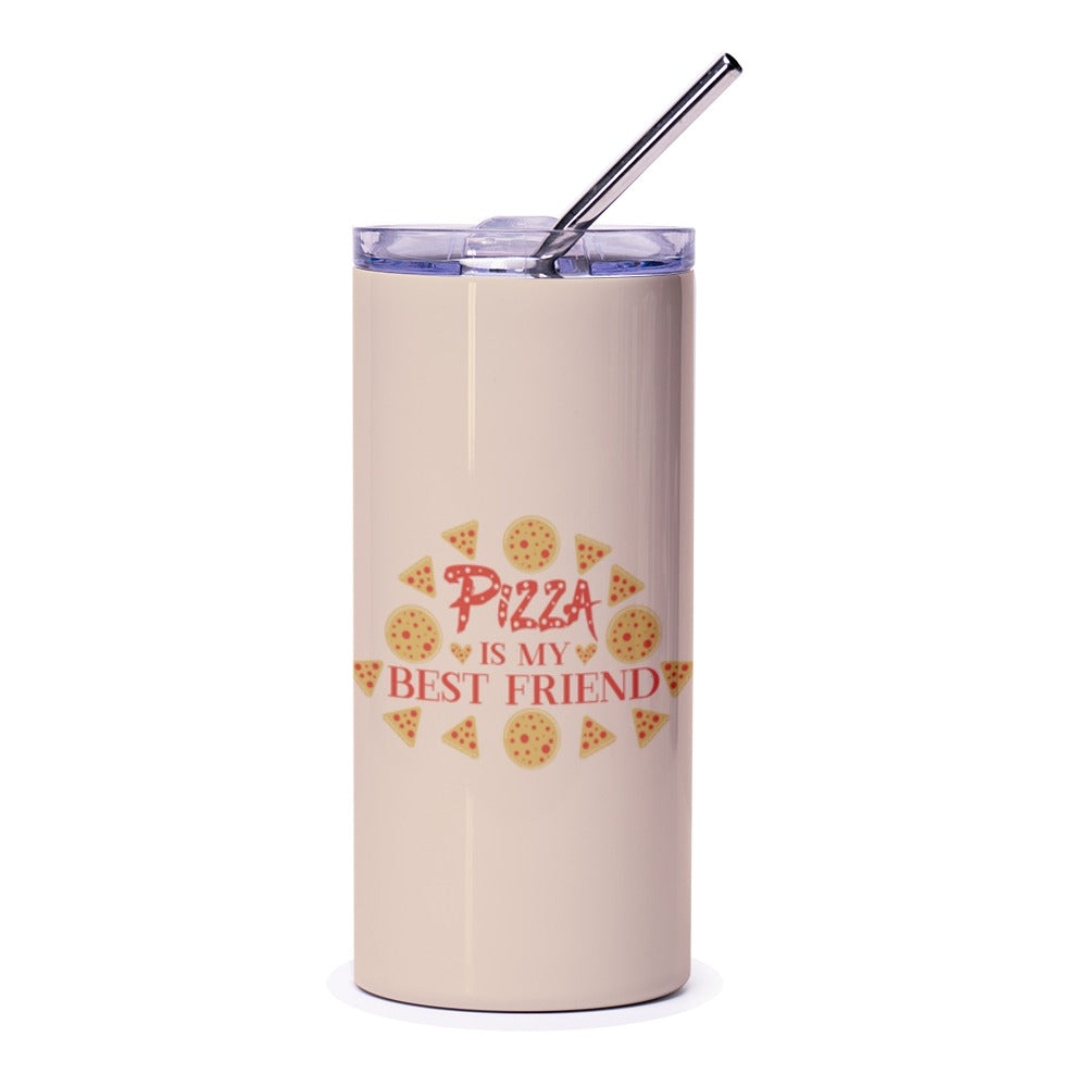 Pizza is my Best Friend Tumbler, Funny Foodie Gift, Pizza Lover Present, Drinkware, Tumbler with Straw, Unique Gift Idea - Tawshia
