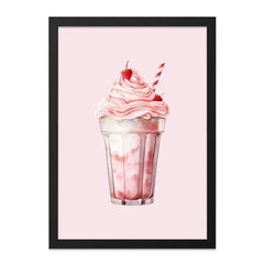 Strawberry Milkshake Wall Art, Dessert Illustration Print, Pink Aesthetic Food Poster, Sweet Treat Decor, Kitchen Art, Whimsical Wall Decor - Tawshia