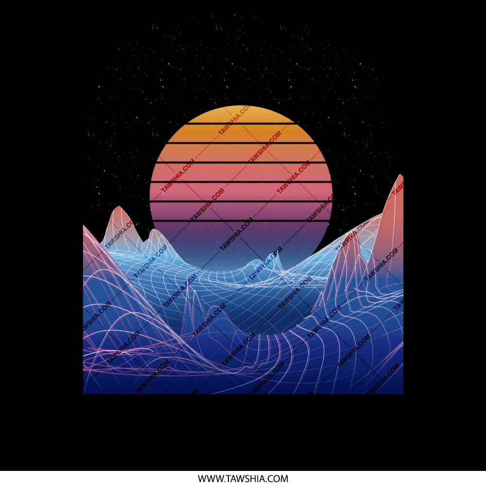 Retro Futuristic Sunset over Mountains Art product