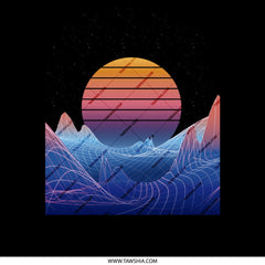 Retro Futuristic Sunset over Mountains Art product