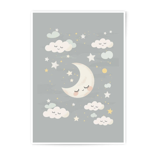 Moon and Stars Photographic Print, Nursery Wall Art, Kids Room Decor, Sleepy Moon Print, Baby Shower Gift, Celestial Art Print - Tawshia