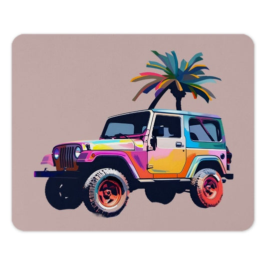 Colorful Jeep Mouse Pad, Beach Vibes, Unique Office Decor, Tropical Palm Tree, Summer Mousepad, Car Lover Gift, Cool Computer Accessory - Tawshia
