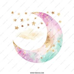 Celestial Crescent Moon Tote Bag, Watercolor Stars Bag, Boho Chic Handbag, Lunar Phase Shopping Bag, Magical Gift Idea - Tawshia