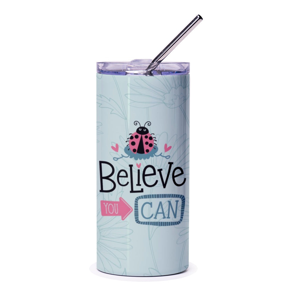Believe Ladybug Tumbler, Inspirational Ladybug Gift, Encouragement Tumbler, Cute Bug Tumbler, Gift for Her, Positive Quote Tumbler - Tawshia