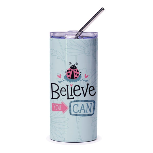 Believe Ladybug Tumbler, Inspirational Ladybug Gift, Encouragement Tumbler, Cute Bug Tumbler, Gift for Her, Positive Quote Tumbler - Tawshia