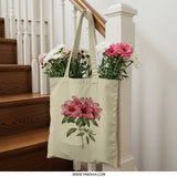Floral Tote Bag, Pink Azalea Flowers, Botanical Illustration, Elegant Tote, Stylish Bag, Everyday Tote, Shoulder Bag, Gift for Her - Tawshia