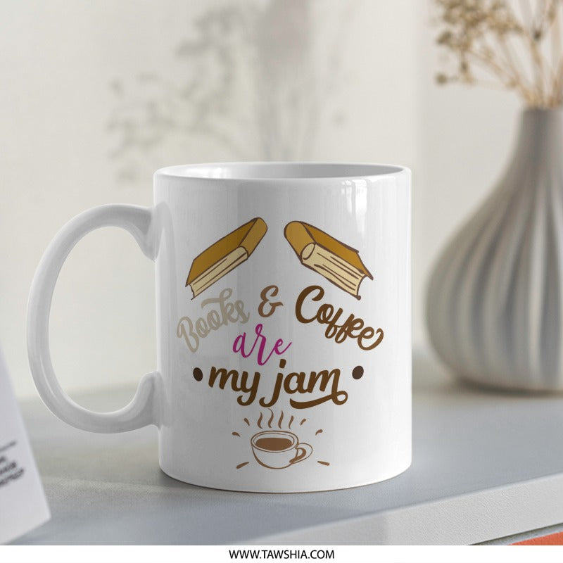 Books and Coffee Mug, My Jam Mug, Coffee Lover Gift, Book Lover Gift, Reading Mug, Coffee Mug, Bookish Gift, Gift for Reader - Tawshia