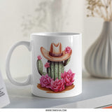 Cactus Cowboy Mug, Desert Flower Coffee Mug, Western Style Mug, Unique Mug Gift, Pink Flower Mug, Cowboy Hat Mug, Novelty Mug - Tawshia