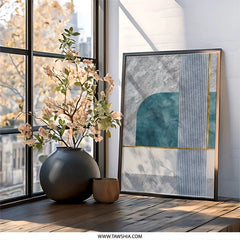 Modern Abstract Wall Art, Geometric Print Decor, Minimalist Art Poster, Blue and Gray Wall Decor, Contemporary Home Art, Framed Art - Tawshia