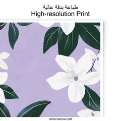 Floral Photographic Print, White Flowers Art, Botanical Wall Decor, Purple Art Print, Flower Illustration Print, Home Decor Art - Tawshia