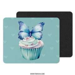 Butterfly Cupcake MousePad, Cute Desk Decor, Pastel Aesthetic, Blue Butterfly, Whimsical Mouse Pad, Kawaii Desk Accessories, Gift Idea - Tawshia