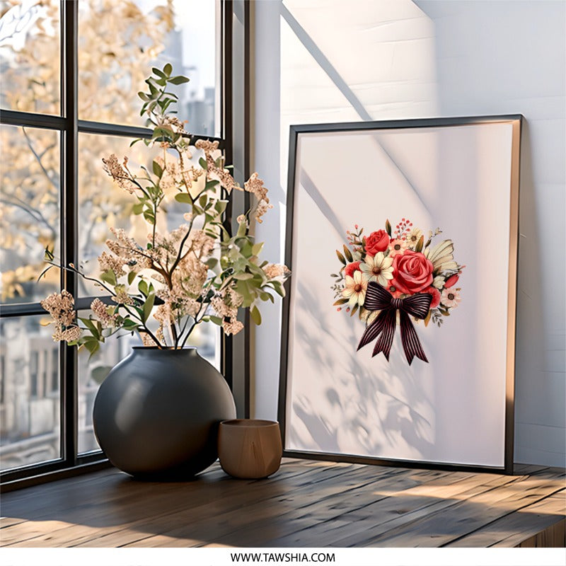 Floral Bouquet Wall Art, Rose Daisy Print, Flower Arrangement Picture, Elegant Home Decor, Gift for Her, Living Room Art - Tawshia