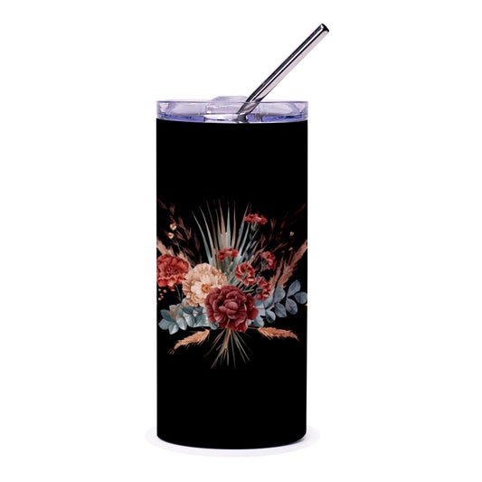 Floral Tumbler, Burgundy Flower Tumbler, Dark Floral Design Tumbler, Flower Bouquet Tumbler, Gift for Her, Floral Tumbler Cup, Water Tumbler - Tawshia