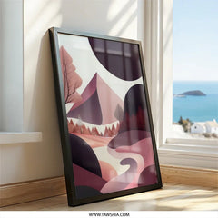 Abstract Landscape Wall Art, Geometric Mountain Print, Minimalist Home Decor, Modern Nature Artwork, Pink Purple Palette - Tawshia