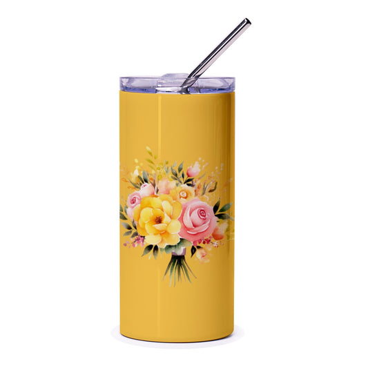 Floral Tumbler, Watercolor Flowers, Rose Bouquet, Gift for Her, Flower Lover, Elegant Tumbler, Yellow Tumbler, Stylish Tumbler - Tawshia