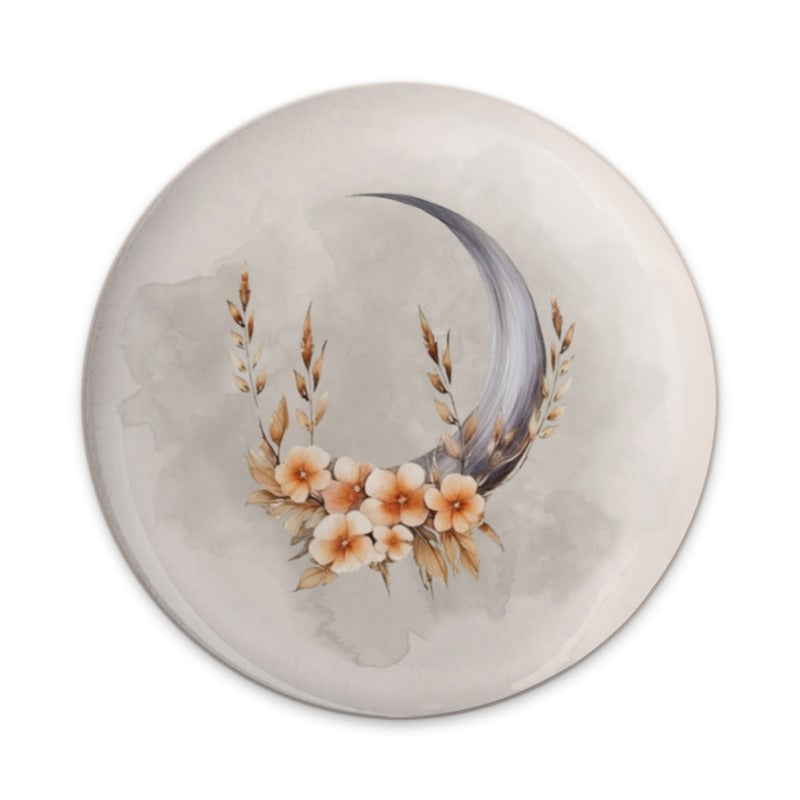 Crescent Moon Pinback, Floral Moon Pin, Celestial Badge, Watercolor Moon Button, Boho Moon, Mystical Moon Jewelry, Moon and Flowers Pin - Tawshia