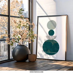 Abstract Circle Wall Art, Modern Geometric Print, Teal and Gold Art, Minimalist Decor, Contemporary Art Print, Home Decor Art - Tawshia