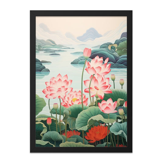 Lotus Flower Wall Art, Floral Landscape Print, Botanical Decor, Asian Inspired Artwork, Serene Nature Painting, Modern Home Decor - Tawshia