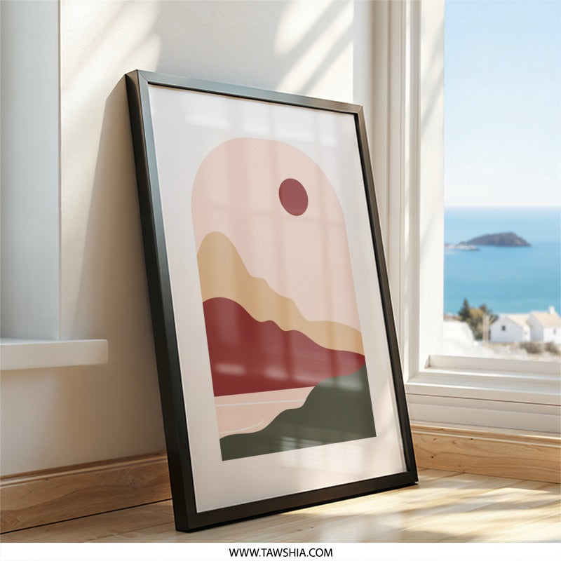 Abstract Landscape Wall Art, Minimalist Mountain Print, Boho Sunset Art, Earth Tones Decor, Modern Home Wall Decor, Unique Gift Idea - Tawshia