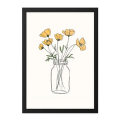 Yellow Floral Wall Art, Minimalist Flower Print, Mason Jar Artwork, Botanical Home Decor, Modern Floral Illustration - Tawshia