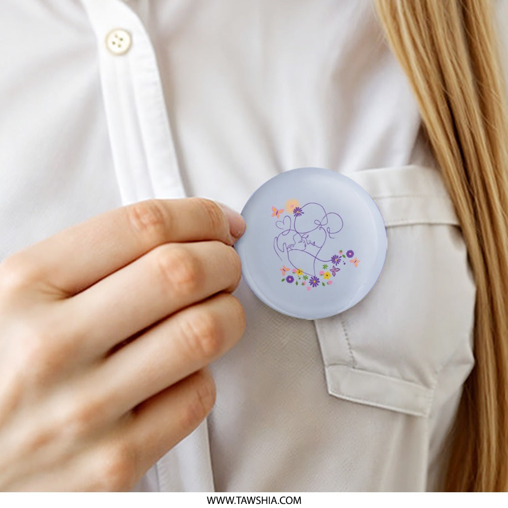 Mother Child Love Pinback Button, Floral Art Pin, Motherhood Gift, Aesthetic Pin, Cute Button, Floral Button, Mom and Baby Pin - Tawshia