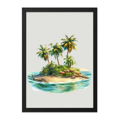 Tropical Island Framed Wall Art, Palm Trees Island Art, Beach Decor, Coastal Art Print, Ocean Wall Decor, Vacation Vibes, Summer Home Decor - Tawshia