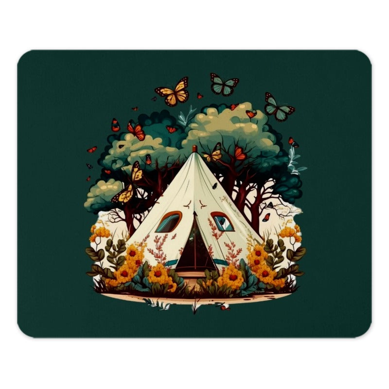 Camping Tent Mouse Pad, Butterfly Mousepad, Nature Lover Gift, Forest Adventure, Unique Desk Decor, Office Accessory, Computer Mat - Tawshia