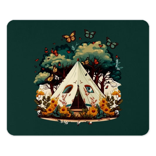 Camping Tent Mouse Pad, Butterfly Mousepad, Nature Lover Gift, Forest Adventure, Unique Desk Decor, Office Accessory, Computer Mat - Tawshia