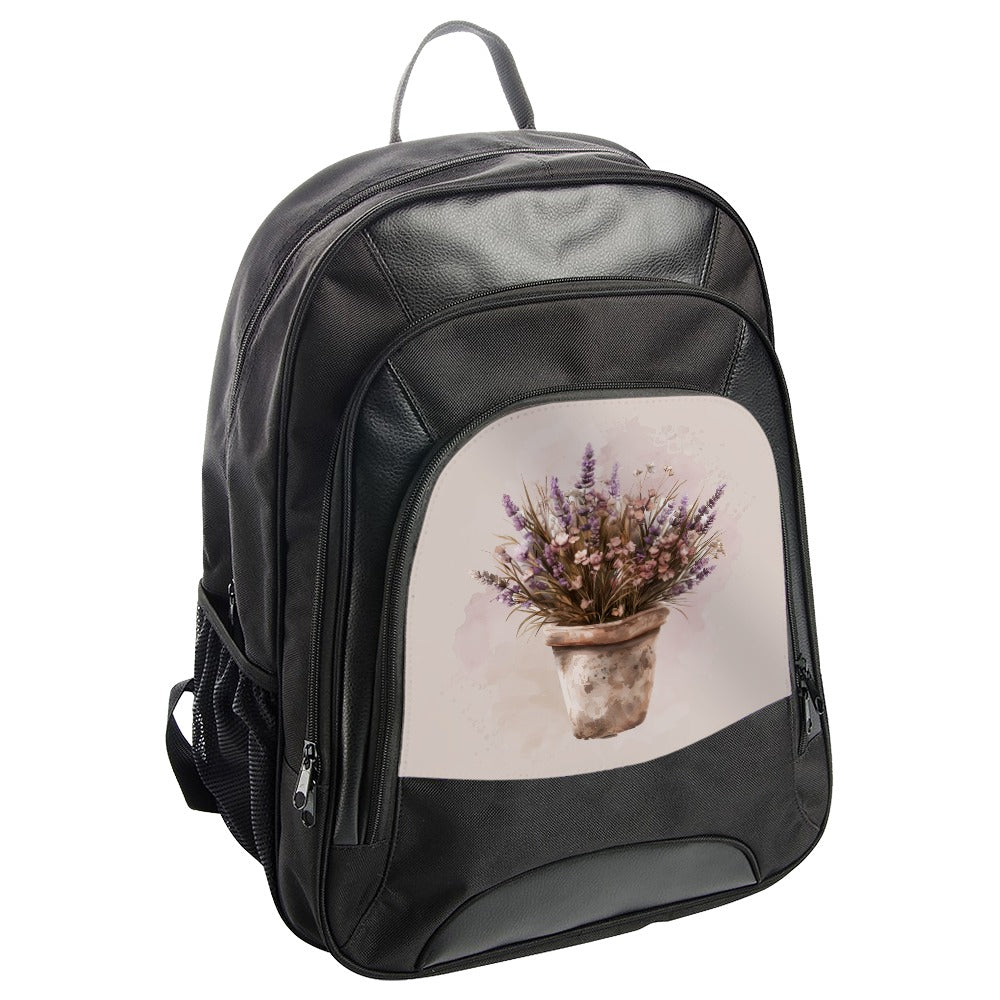 Lavender Flower Pot BackPack, Botanical Art Rucksack, Floral Design Bag, Garden Lover Gift, Everyday Carryall, Watercolor Style School Bag - Tawshia