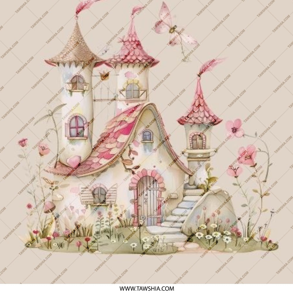 Fairy Tale Castle Pinback Button, Whimsical Pink Design, Cute Fantasy Art, Magical Home Decor, Unique Gift for Dreamers - Tawshia