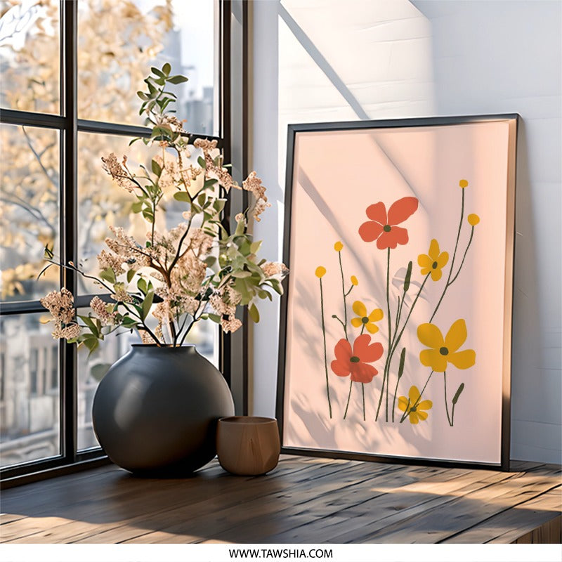 Abstract Floral Wall Art, Minimalist Flower Print, Botanical Art Decor, Modern Home Decor, Floral Poster - Tawshia