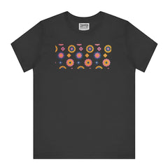 Colorful Floral Pattern on Black T-Shirt product type