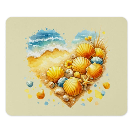 Seashell Heart Mouse Pad, Beachy Vibes, Coastal Decor, Ocean Lover Gift, Summer Desk Accessories, Beach Art Mousepad - Tawshia