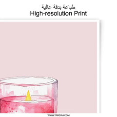 Pink Candle Print, Lemon Slice Art, Kitchen Photographic Prints, Cute Home Decor, Watercolor Candle Art, Still Life Wall Art - Tawshia