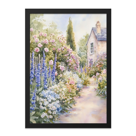 Cottage Garden Wall Art, Floral Watercolor Print, English Countryside Home Decor, Rose and Lavender Art, Peaceful Landscape Painting - Tawshia
