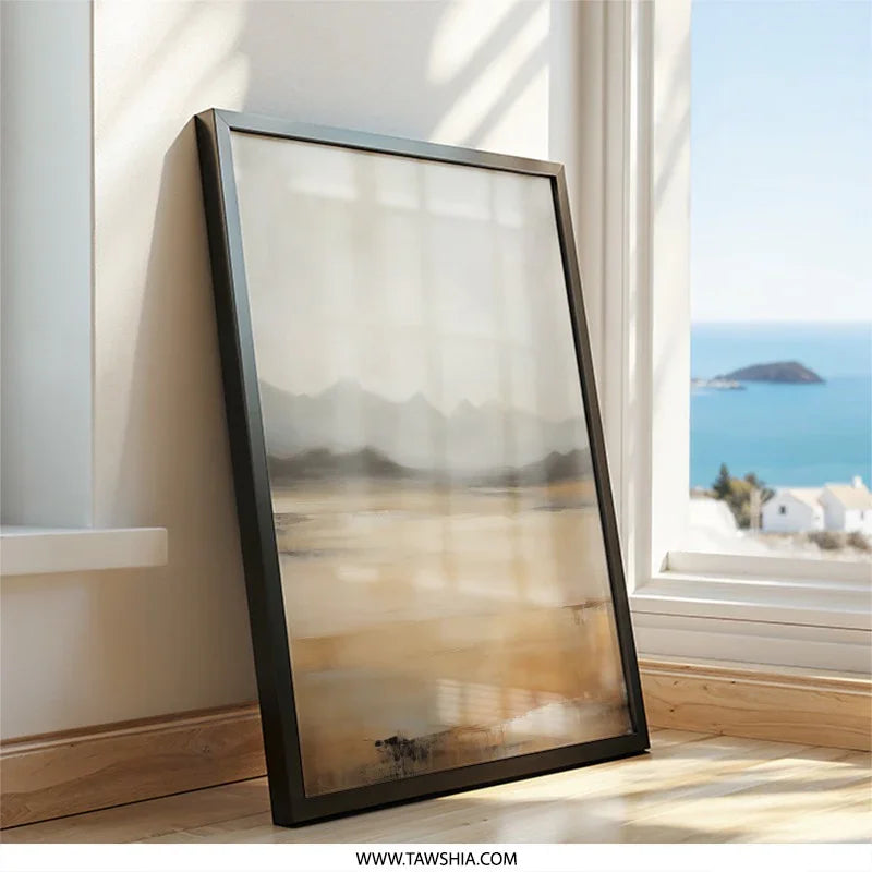 Abstract Landscape Wall Art, Mountain Range Painting, Beige and Gray Art Print, Modern Home Decor, Serene Wall Decor - Tawshia