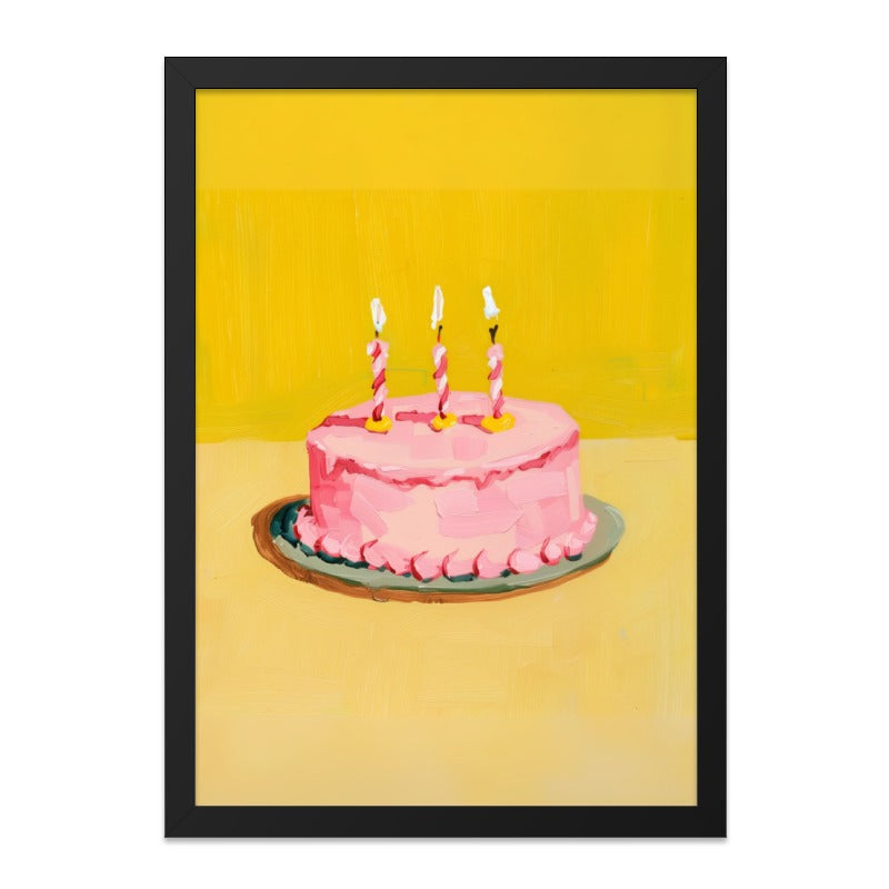 Pink Birthday Cake Wall Art, Celebration Decor, Whimsical Painting, Food Art Print, Kitchen Wall Decor, Party Illustration, Dessert Wall - Tawshia