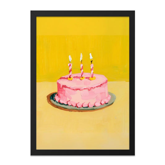 Pink Birthday Cake Wall Art, Celebration Decor, Whimsical Painting, Food Art Print, Kitchen Wall Decor, Party Illustration, Dessert Wall - Tawshia
