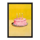 Pink Birthday Cake Wall Art, Celebration Decor, Whimsical Painting, Food Art Print, Kitchen Wall Decor, Party Illustration, Dessert Wall - Tawshia