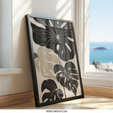 Monstera Leaf Wall Art, Tropical Plant Print, Modern Botanical Art, Black Beige Leaves, Home Decor, Nature Wall Decor - Tawshia