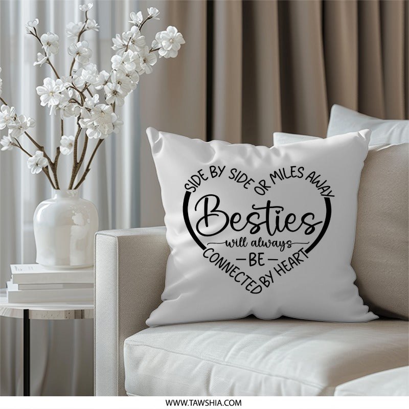 Besties Pillow, Best Friends Gift, Friendship Pillow, Long Distance Friendship, Side by Side or Miles Away Throw Pillow, Home Decor - Tawshia