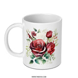 Floral Rose Mug, Watercolor Roses Coffee Cup, Botanical Mug Gift, Elegant Tea Mug, Flower Mug for Her, Unique Mug Design - Tawshia