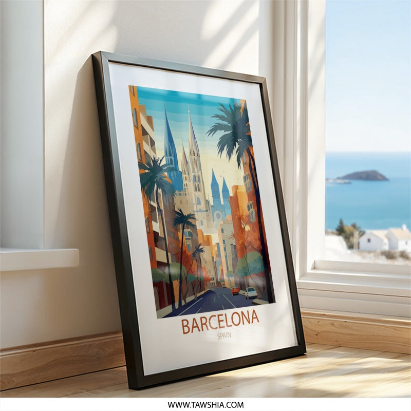 Barcelona Spain Wall Art, Cityscape Print, European Travel Poster, Gothic Architecture, Vacation Decor, Modern Art - Tawshia