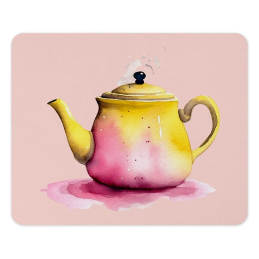 Watercolor Teapot Mouse Pad, Pink and Yellow Tea Pot Computer Accessory, Cute Desk Mat, Office Gift Idea, Tea Lover Gift - Tawshia