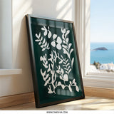 Abstract Botanical Wall Art, Modern Leaf Print, Green and White Art, Minimalist Home Decor, Nature Inspired Artwork - Tawshia