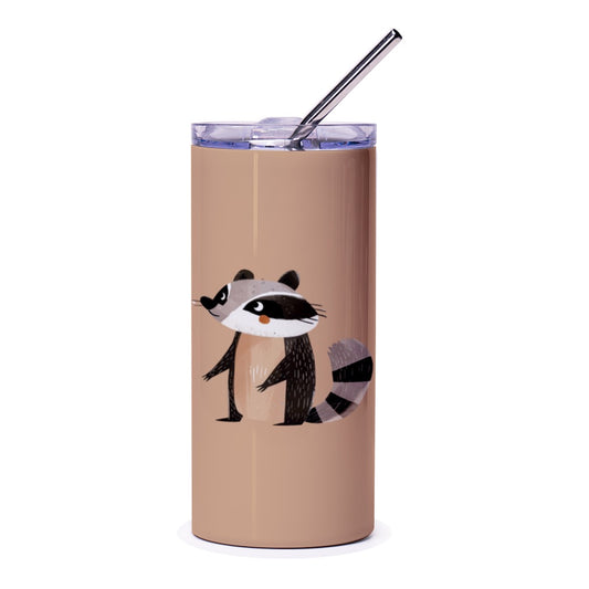 Raccoon Tumbler, Cute Animal Cup, Cartoon Raccoon, Striped Tail Art, Gift Idea, Travel Tumbler, Everyday Use, Drinkware - Tawshia